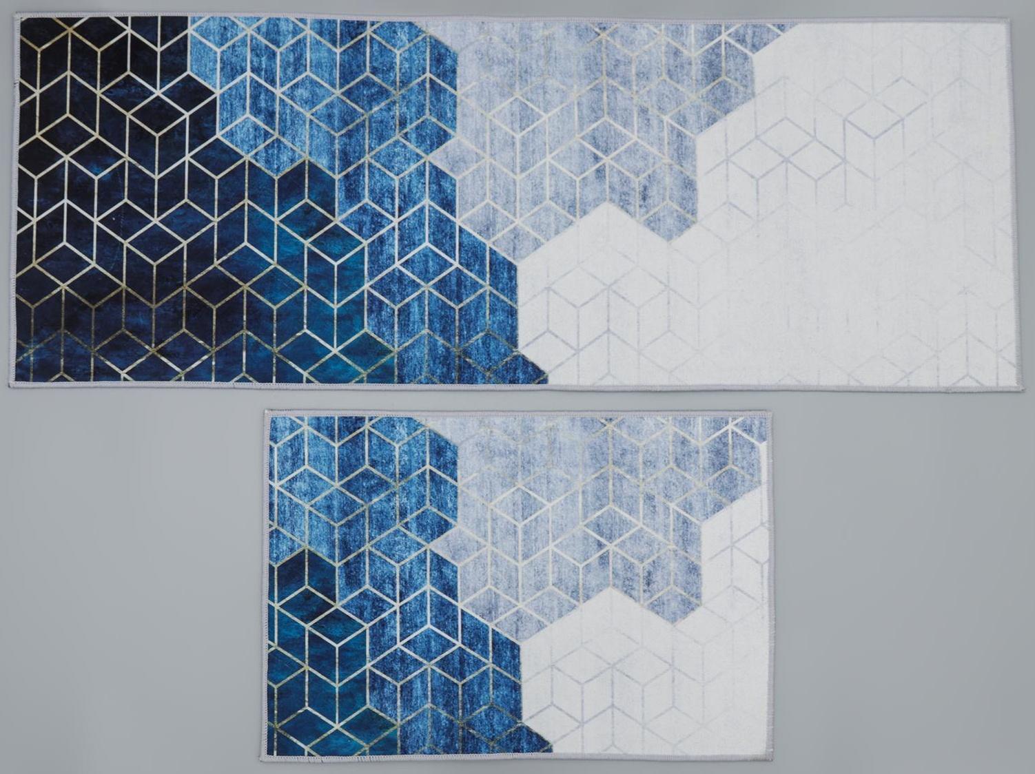 Набор ковриков для ванной и туалета Доляна «Галилео», 2 шт: 45×120, 40×60 см, цвет синий