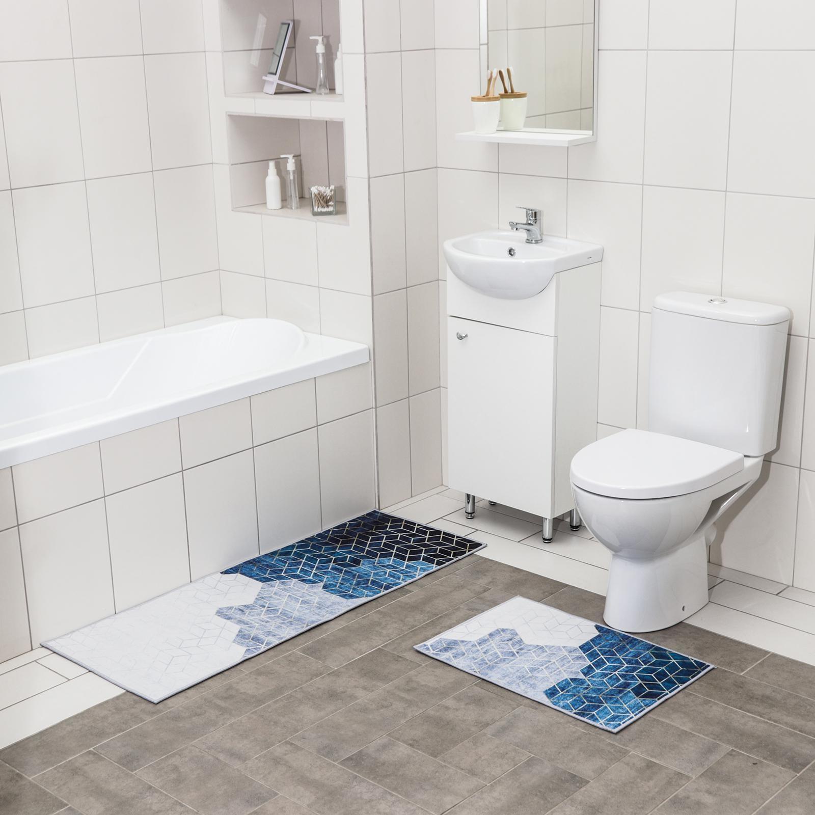 Набор ковриков для ванной и туалета Доляна «Галилео», 2 шт: 45×120, 40×60 см, цвет синий