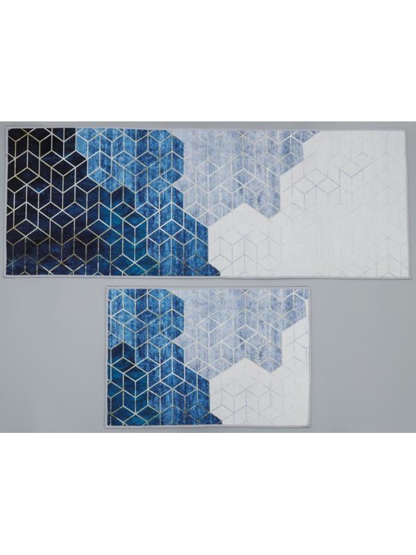 Набор ковриков для ванной и туалета Доляна «Галилео», 2 шт: 45×120, 40×60 см, цвет синий