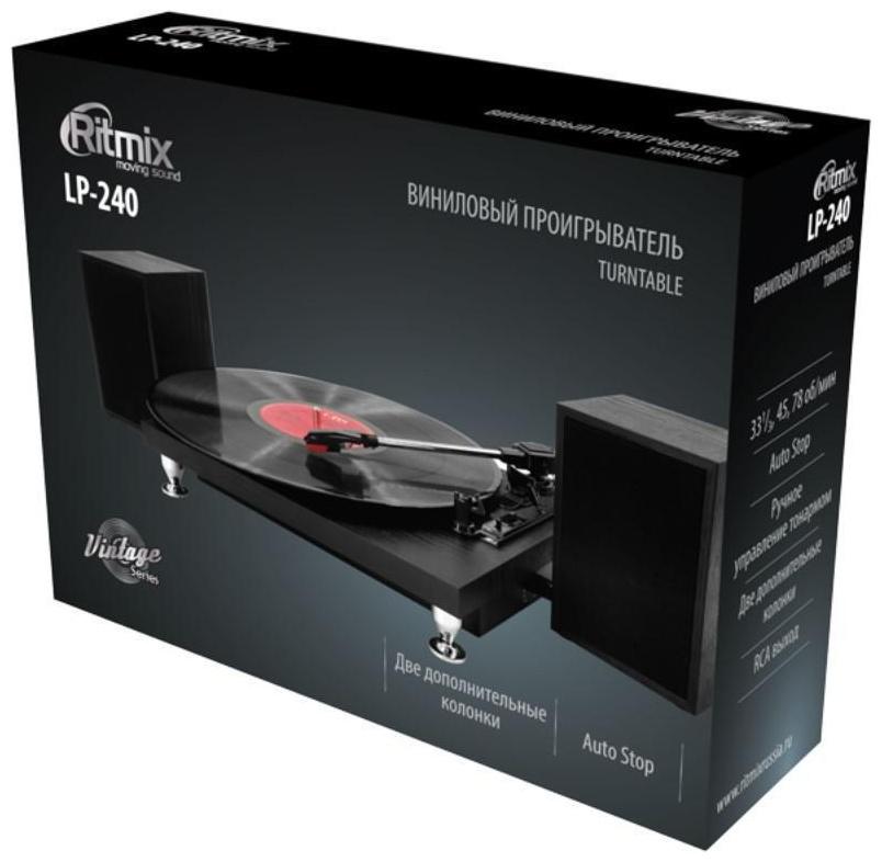 Проигрыватель виниловых дисков RITMIX LP-240, 6 Вт, RCA, Type-B, чёрное дерево