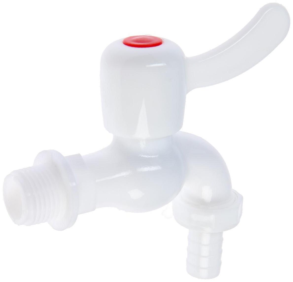 Кран водоразборный со штуцером ZEIN Z2188, с плоской ручкой, PP, с шаровым механизмом, белый