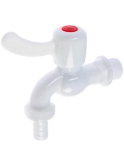 Кран водоразборный со штуцером ZEIN Z2188, с плоской ручкой, PP, с шаровым механизмом, белый