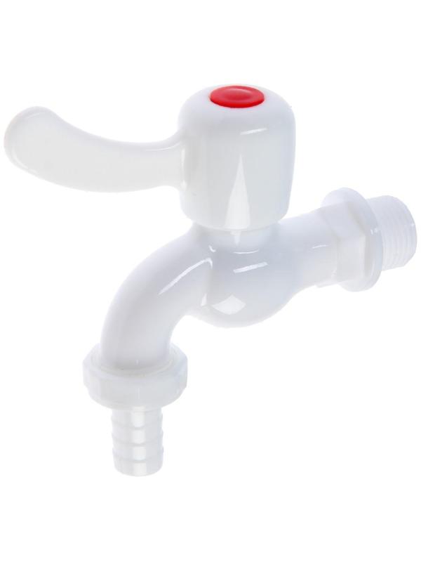 Кран водоразборный со штуцером ZEIN Z2188, с плоской ручкой, PP, с шаровым механизмом, белый