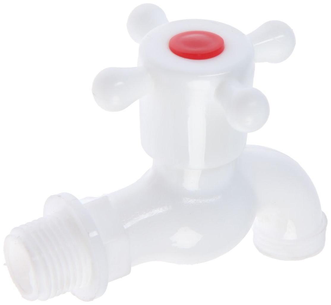 Кран водоразборный ZEIN Z2189, с крестовой ручкой, PP, с шаровым механизмом, белый