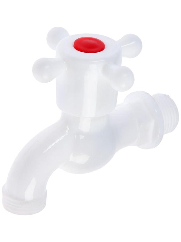 Кран водоразборный ZEIN Z2189, с крестовой ручкой, PP, с шаровым механизмом, белый