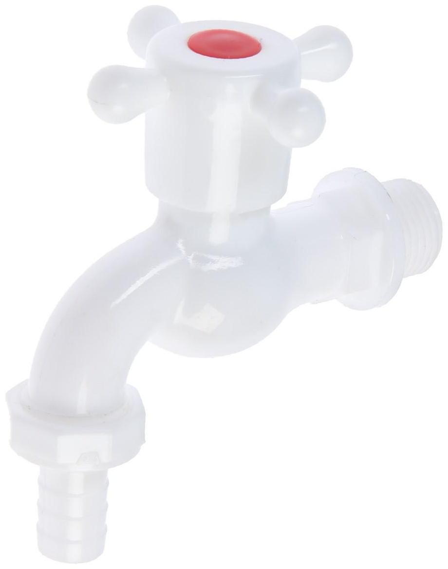 Кран водоразборный со штуцером ZEIN Z2190, с крестовой ручкой, PP, с шаровым механизмом, белый   554