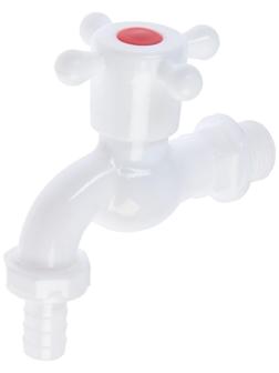 Кран водоразборный со штуцером ZEIN Z2190, с крестовой ручкой, PP, с шаровым механизмом, белый   554