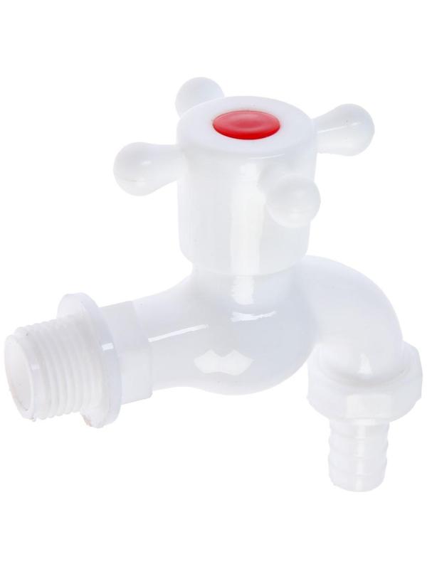 Кран водоразборный со штуцером ZEIN Z2190, с крестовой ручкой, PP, с шаровым механизмом, белый   554