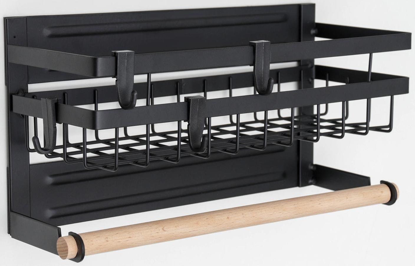 Полка на магните, 4 крючка, цвет чёрный