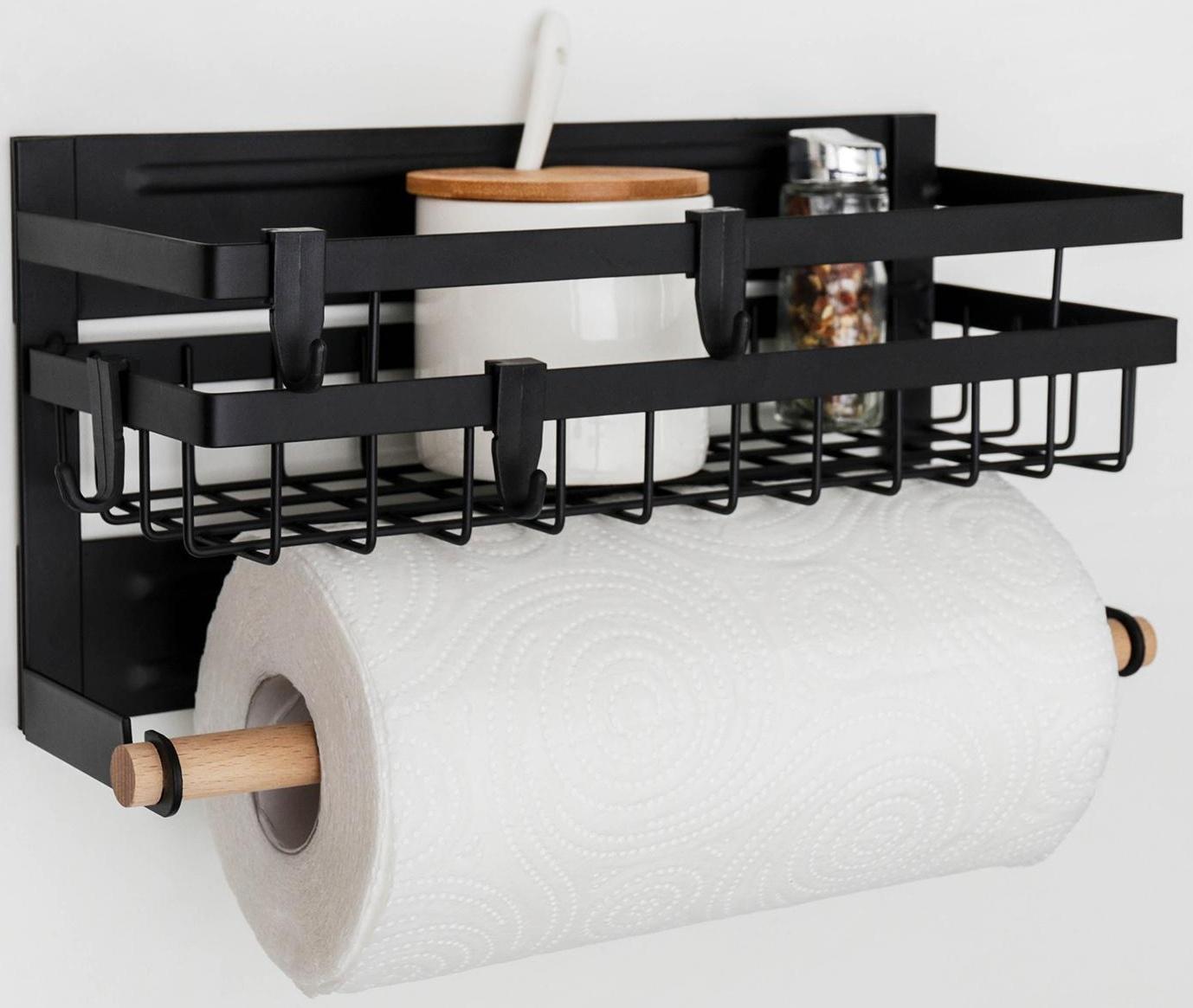 Полка на магните, 4 крючка, цвет чёрный