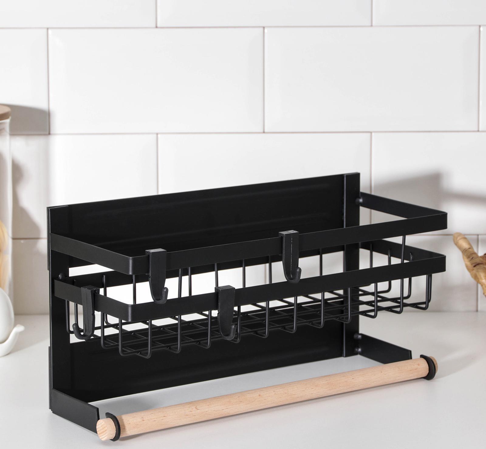 Полка на магните, 4 крючка, цвет чёрный