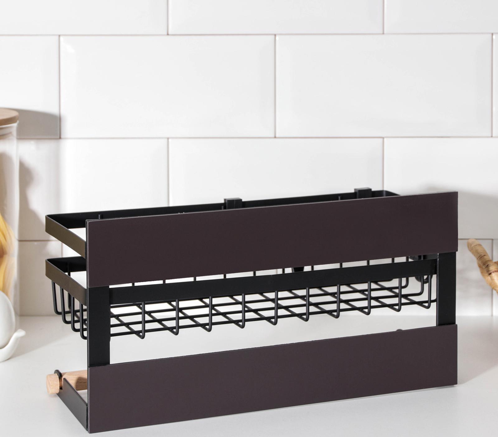 Полка на магните, 4 крючка, цвет чёрный