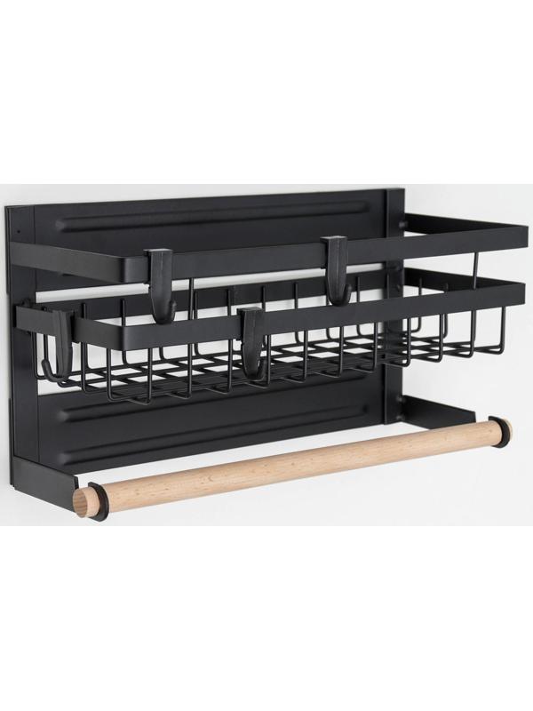 Полка на магните, 4 крючка, цвет чёрный