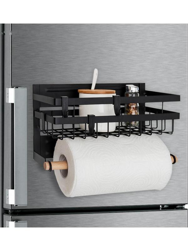 Полка на магните, 4 крючка, цвет чёрный