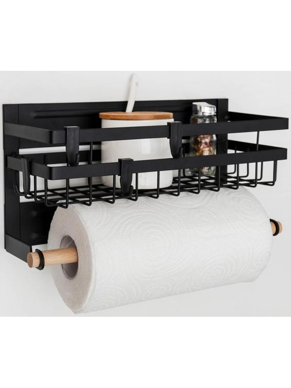 Полка на магните, 4 крючка, цвет чёрный