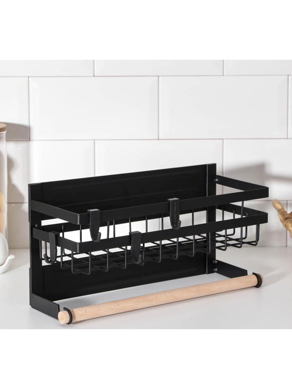 Полка на магните, 4 крючка, цвет чёрный