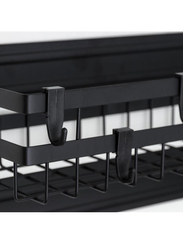 Полка на магните, 4 крючка, цвет чёрный