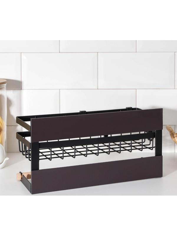 Полка на магните, 4 крючка, цвет чёрный