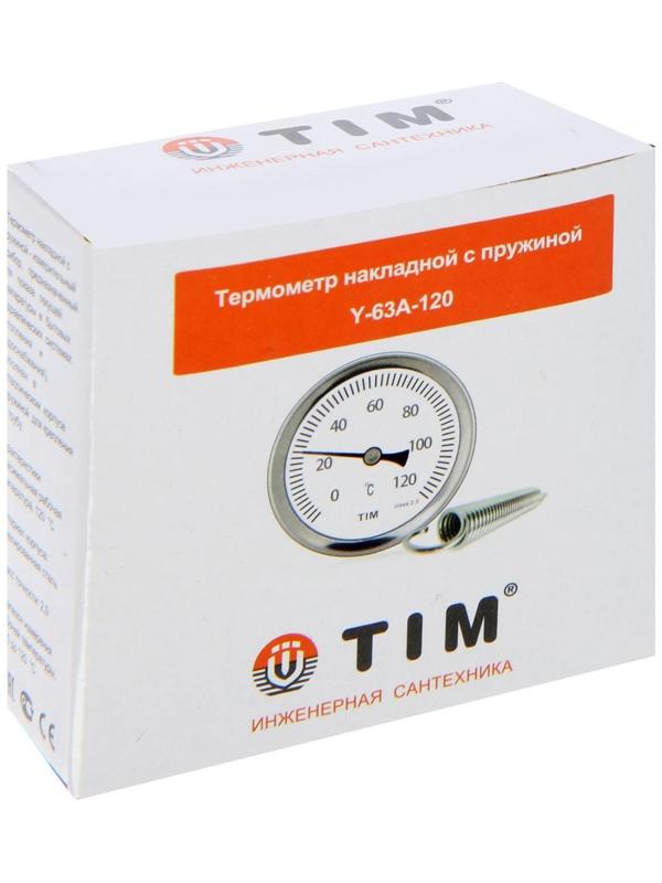 Термометр TIM Y-63A-120, накладной, с пружиной, 1/4