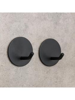 Набор крючков на липучке «Классика. Круг», 2 шт, металл, цвет чёрный