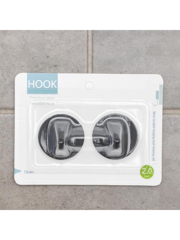 Набор крючков на липучке «Классика. Круг», 2 шт, металл, цвет чёрный