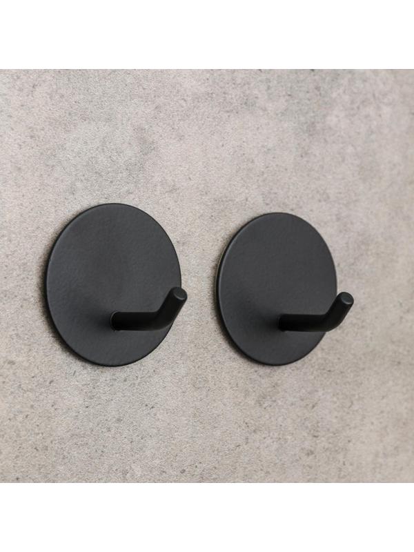 Набор крючков на липучке «Классика. Круг», 2 шт, металл, цвет чёрный