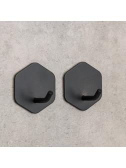 Набор крючков на липучке «Классика. Шестиугольник», 2 шт, металл, цвет чёрный