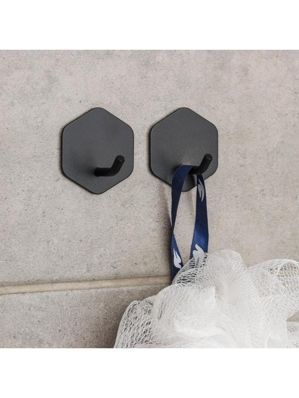 Набор крючков на липучке «Классика. Шестиугольник», 2 шт, металл, цвет чёрный