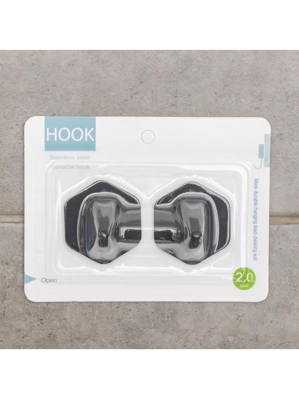 Набор крючков на липучке «Классика. Шестиугольник», 2 шт, металл, цвет чёрный