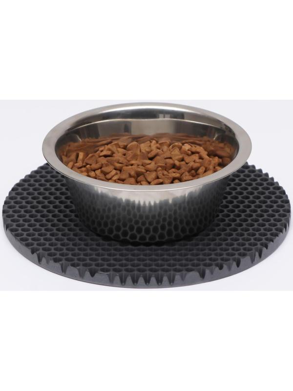 Коврик под миску, круглый, диаметр 24 см, серый