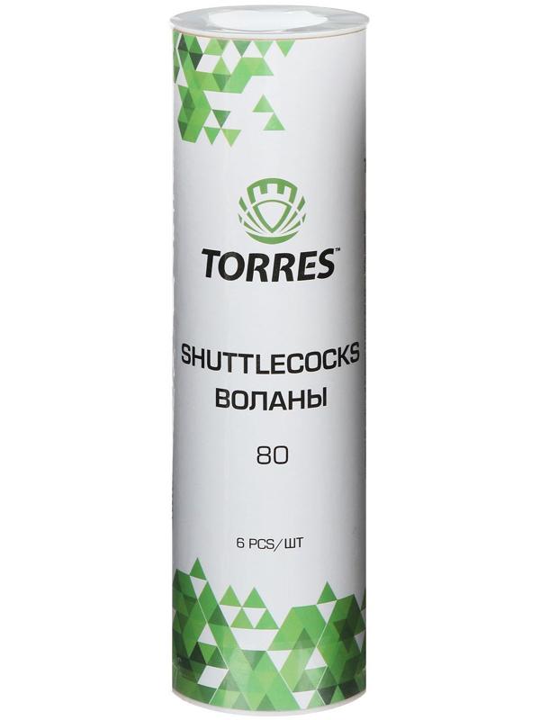 Воланы для бадминтона TORRES 80, 6 шт., белый, средняя скорость