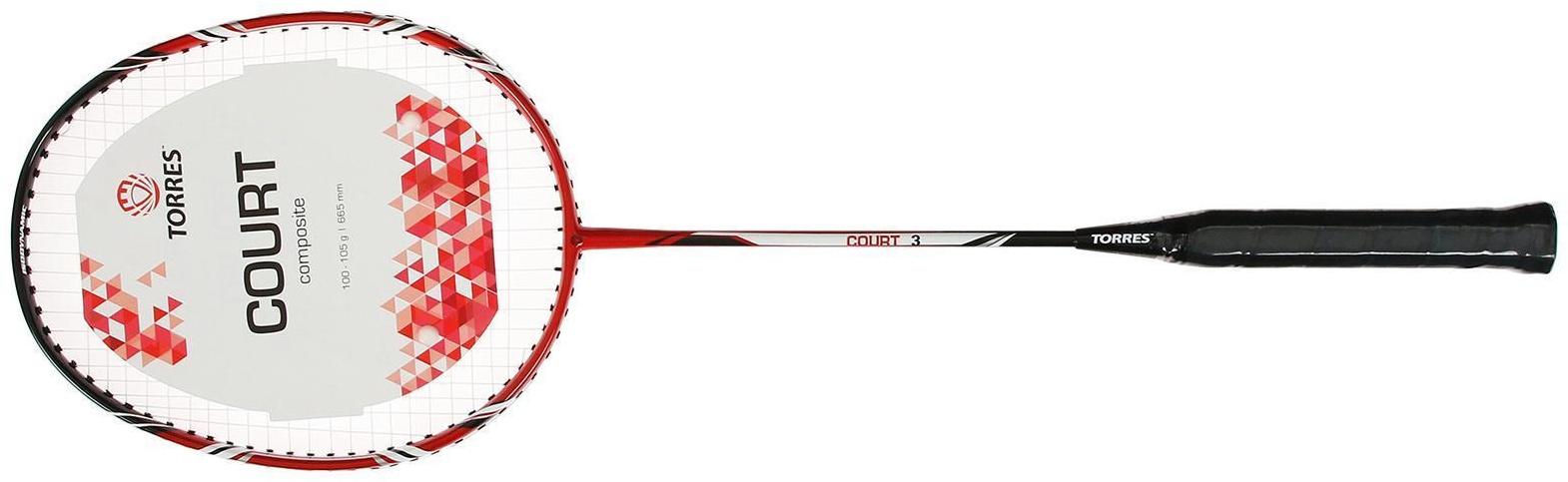 Ракетка бадминтона TORRES Court3, для начинающих, стальной стержень, алюминиевый обод, со струнами