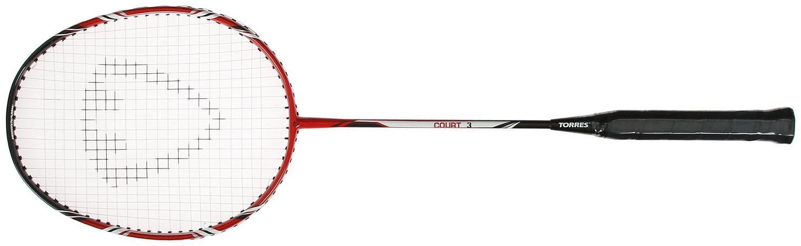 Ракетка бадминтона TORRES Court3, для начинающих, стальной стержень, алюминиевый обод, со струнами