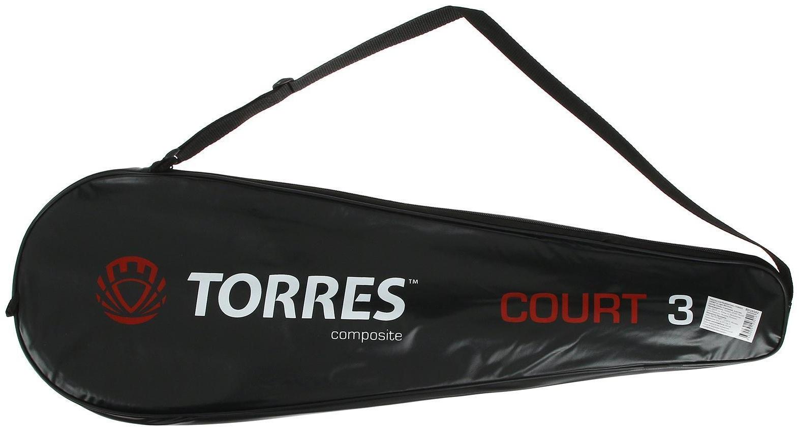 Ракетка бадминтона TORRES Court3, для начинающих, стальной стержень, алюминиевый обод, со струнами