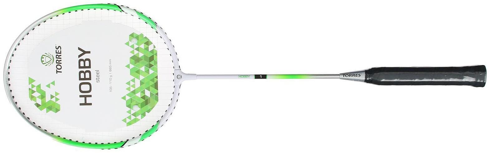 Ракетка бадминтона TORRES Hobby1, для начинающих, стержень/обод стальные, со струнами