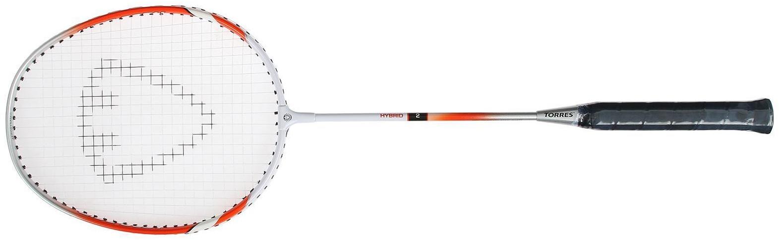Ракетка бадминтона TORRES Hybrid2, для начинающих, стальной стержень, алюминиевый обод, со струнами