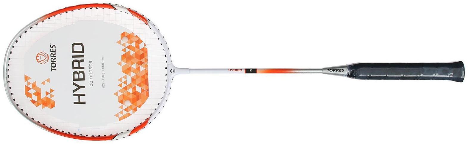 Ракетка бадминтона TORRES Hybrid2, для начинающих, стальной стержень, алюминиевый обод, со струнами