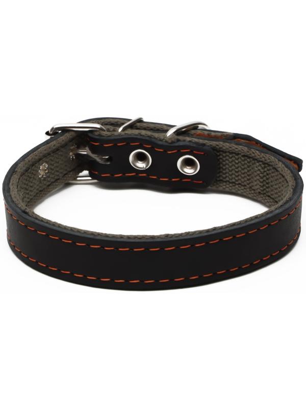 Ошейник комбинированный кожа/брезент, 53 х 2.5 см, ОШ 35-45 см, чёрный