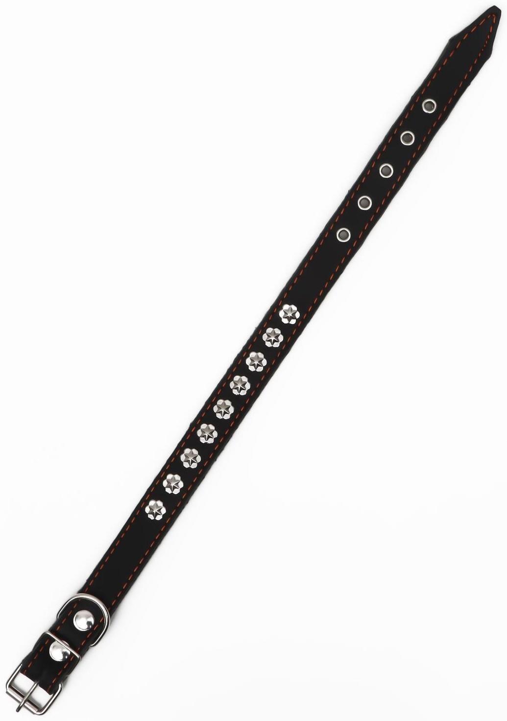 Ошейник комбинированный кожа/брезент, 54 х 2,5 см, украшенный, ОШ 35-45 см, черный