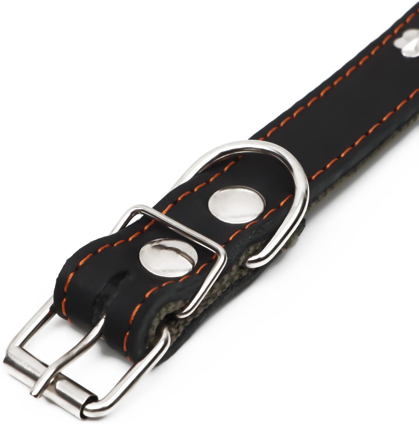 Ошейник комбинированный кожа/брезент, 54 х 2,5 см, украшенный, ОШ 35-45 см, черный