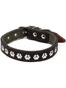 Ошейник комбинированный кожа/брезент, 54 х 2,5 см, украшенный, ОШ 35-45 см, черный