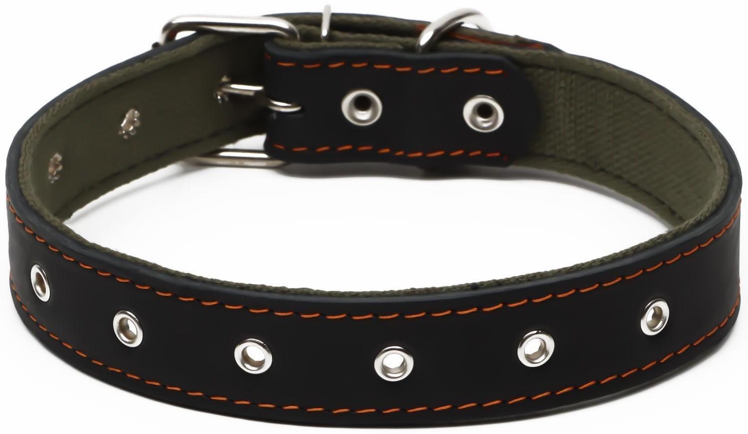Ошейник комбинированный кожа/брезент, безразмерный, 70 х 3,5 см, ОШ 25-60 см, чёрный