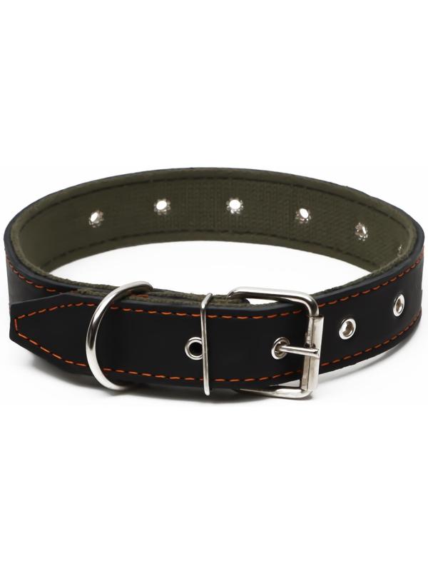 Ошейник комбинированный кожа/брезент, безразмерный, 70 х 3,5 см, ОШ 25-60 см, чёрный