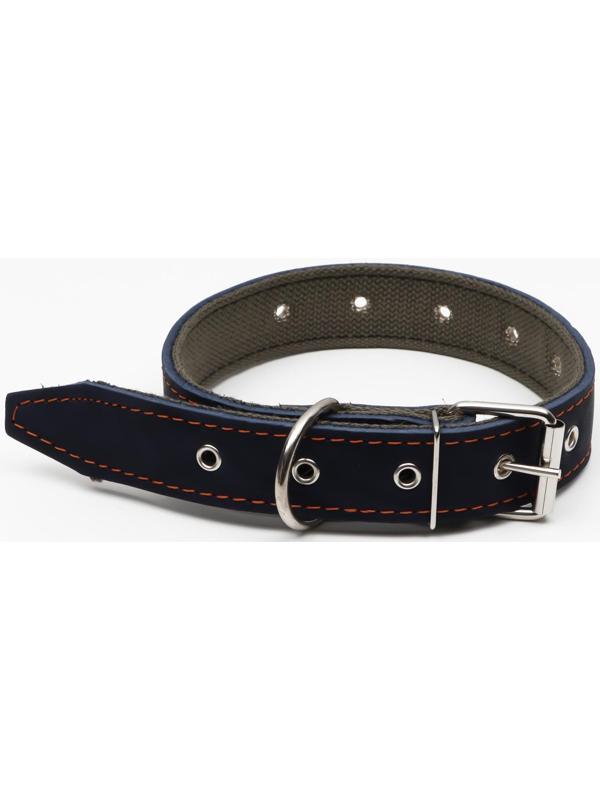 Ошейник комбинированный кожа/брезент, безразмерный, 70 х 3,5 см, ОШ 25-60 см, синий