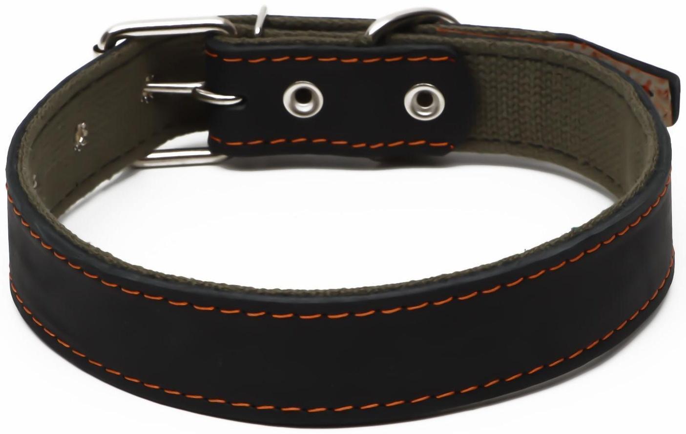 Ошейник комбинированный кожа/брезент, 69 х 3,5 см, ОШ 45-60 см, чёрный