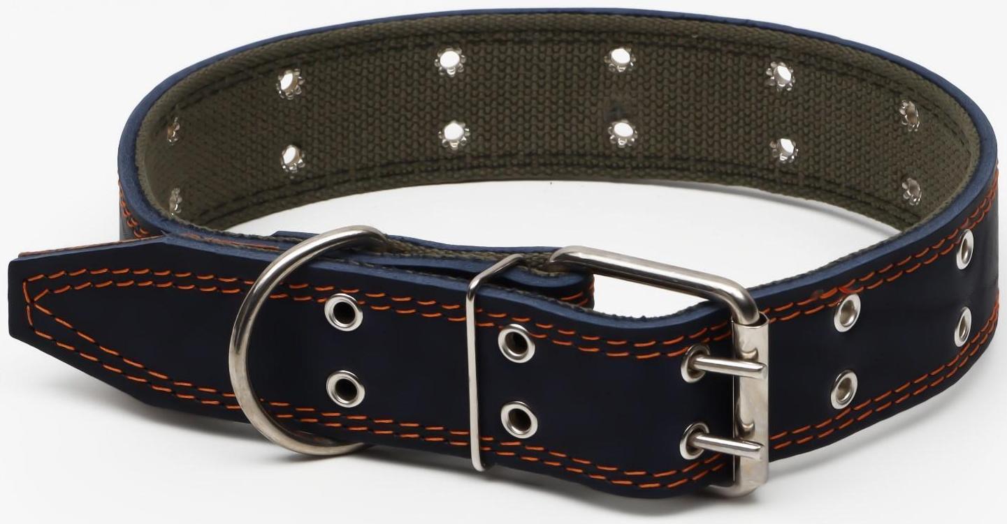 Ошейник комбинированный кожа/брезент, безразмерный, 83 х 4,5 см, ОШ 20-70 см, синий