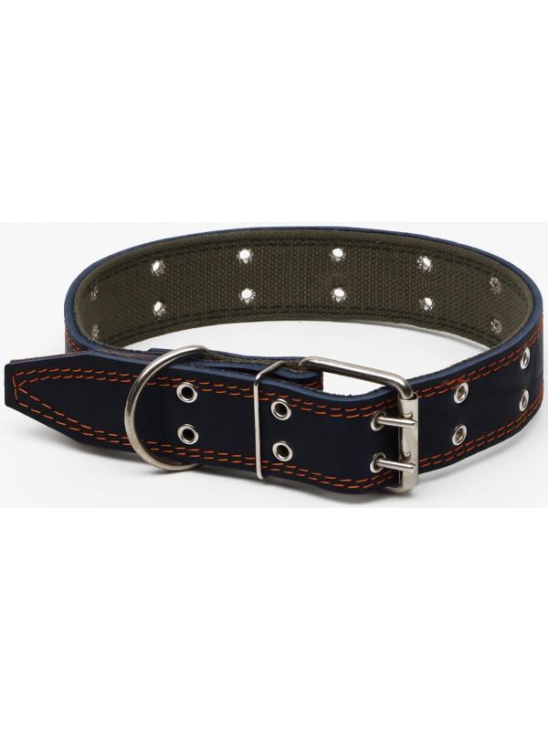 Ошейник комбинированный кожа/брезент, безразмерный, 83 х 4,5 см, ОШ 20-70 см, синий