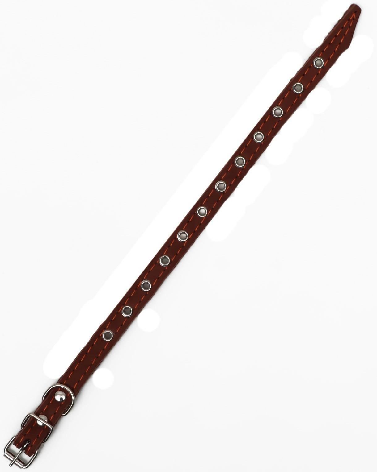 Ошейник кожаный однослойный, безразмерный, 37 х 1.5 см, ОШ 21-32 см, коричневый