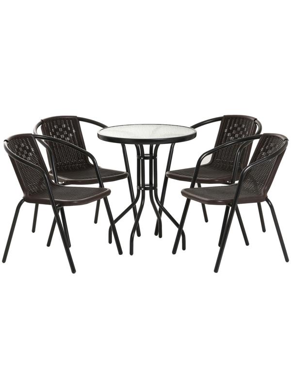 Набор садовой мебели (стол, 4 кресла), коричневый