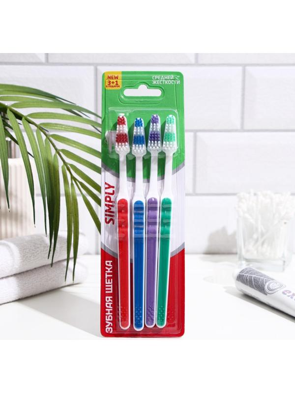 Зубная щётка Rendal Simply средняя жесткость, 4 шт.